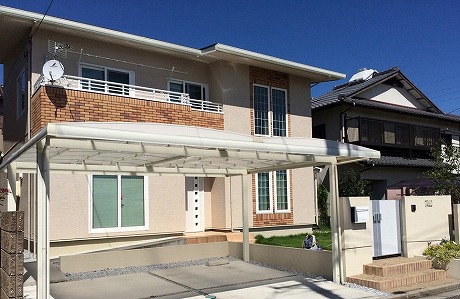 愛知県春日井市洋風カーポート施工例、LIXIL2台用 愛知県洋風住宅カーポート施工例、LIXIL2台用